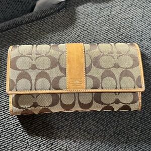 Vintage Coach Signature Brown and Tan Checkbook Wallet